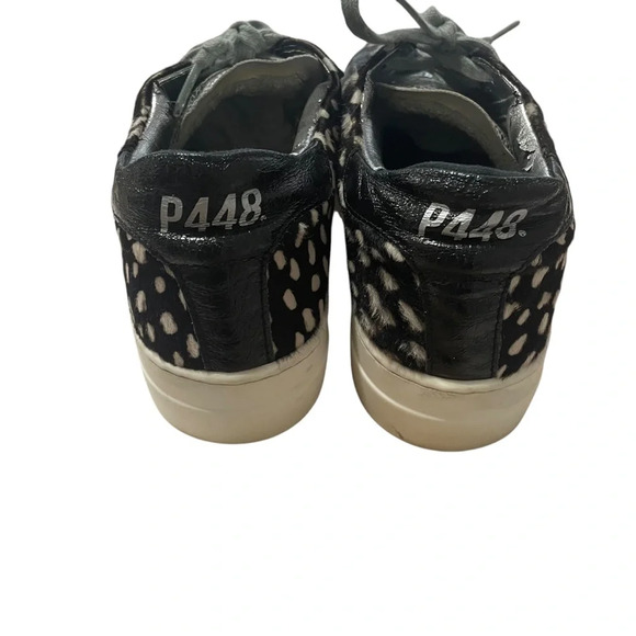 P448 John Calf Hair Spotted Cowiena Sneaker Black White Leather Size 39 - Picture 4 of 14